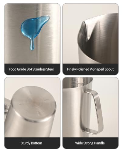 304 Stainless Steel Measuring Cup with Lid, Strainer, 32oz pitcher for Milk | 1000ml Metal Liquid Measuring Cup with ML/OZ Scale, 4 Cup Kitchen Pitcher for Baking, Coffee,Tea and Food Preparation