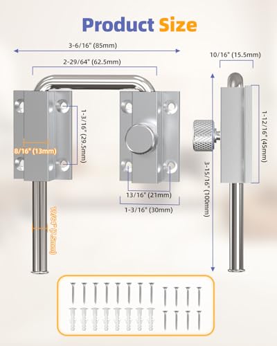 Sliding Door Loop Lock, Patio Door Latch, Silver-2PCS | Multi-Angle Mounting Security U-Bolt Locks with Locking Design for Barn Door, Closet, Window, Balcony, Aluminum Alloy - color: Silver-2PCS