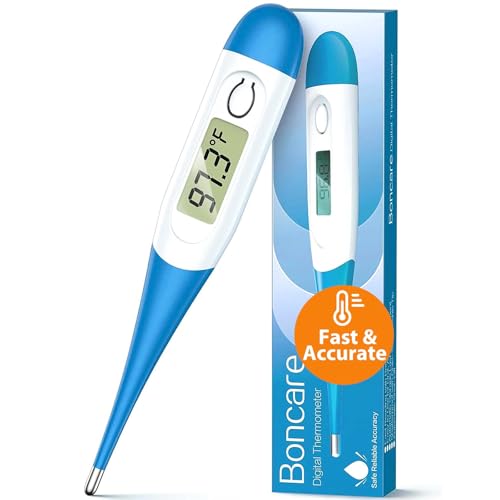 Boncare 10 Seconds Oral Thermometer for Adults and Kids, Light Blue | Accurate & Safe, Rectal Digital Thermometer for Baby, Fever Alarm - color: Light blue