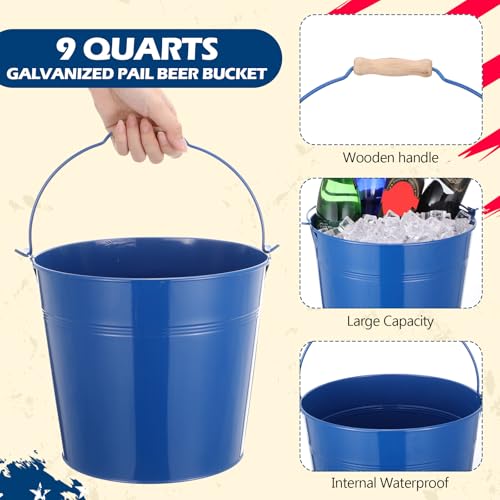 Didaey 12 Pcs Galvanized Metal Beer Buckets, Handle,Royal Blue | 9 Quart Large Capacity Pails for Party Wedding, Tin Pails for Beer Ice, Round Design for Table Centerpieces Crafts - color: Royal Blue