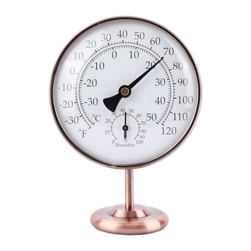 4inch/10.16cm Indoor Thermometer and Humidity Gauge, Indoor Thermometer Hygrometer Gauge with Humidity Reading Monitor Brass Dial with Stand Battery-Free for Home Room Desk Office Bedroom - color: copper, style: Style 3