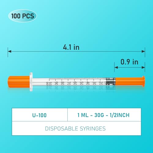 30G 1ml/cc 1/2"(12.7mm) Individually Wrapped lab syringes，Pack of 100 - size: 1ml-30G 1/2"- white, style: 100