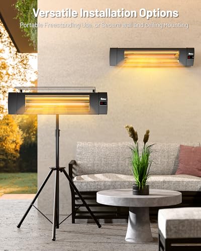 DR. INFRARED HEATER Carbon Infrared Patio Heater with Tripod, Remote Control, Optional On/Off Tip-Over Protection, Freestanding or Wall-Mounted, Black - size: 58 Inches