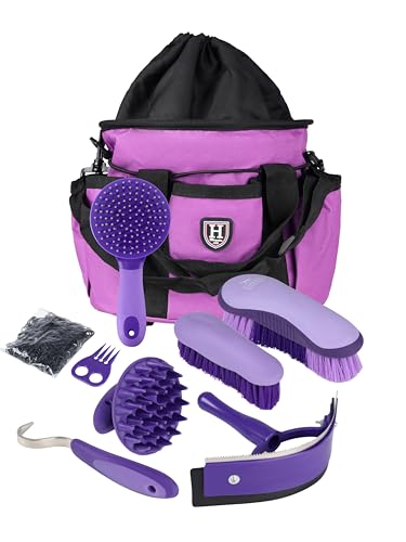 Harrison Howard Horse Grooming Brushes Kit 7 pieces with Organizer Tot Equine Care Series Horse Brush Sets New Purple - color: New Purple