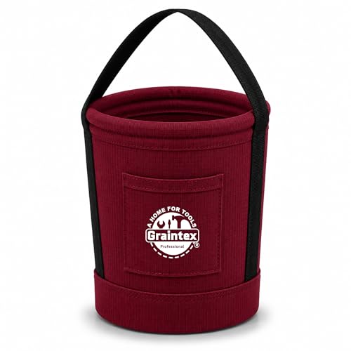 Graintex Tapered Canvas Bucket 12"x10"x15", Utility Tool Bucket One Inside Pocket, Reinforced Base & Carry Handle, Ripstop Canvas (Burgundy) - color: Burgundy