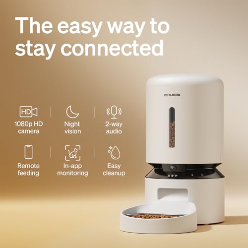 PETLIBRO Automatic Cat Feeder with Camera, 1080P HD & Night Vision, 5GHz/2.4GHz WiFi & Cam Smart Pet Feeder with App Control, 2-Way Audio, Motion Alerts for Cats & Dogs, Stainless Steel Single Tray - color: White, size: 5l-camera