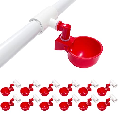 Chicken Water Cups for PVC with Tee (12 Pack), Automatic Chicken Waterer Kit for Poultry, DIY PVC Water Feeder for Chicken/Duck/Quail/Turkey - size: 12-Pack