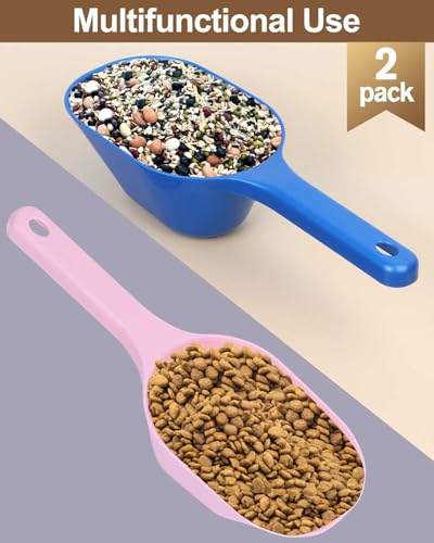 2 PACK Dog Food Scoop,1 Cup Capacity Pet Food Scoop For Dog and Cat | Pink and Blue,Clear Markings for Precise Measuring 1/2 and 1 Cup Lines,Dishwasher Safe,Plastic,Portable and Sturdy - color: pink and blue
