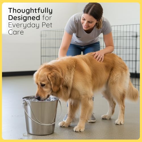 13 quart Heavy Duty Stainless Steel Round Bucket with Handle | 3.25 gal Sturdy Food & Water for XXL Dogs Goats sheep Horse & Livestock | Fits kennel Crate Cage Farm | Hanging Utility Pail - size: 13 Quarts