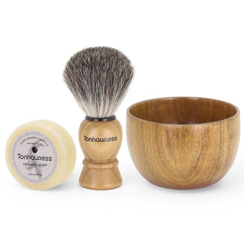 Shaving Brush Kit For Men, 3 In 1 Shaving Brushes Set Includes Badger Hair Shaving Brush, Wood Bowl and Goat Milk Shaving Soap - color: 3 IN 1