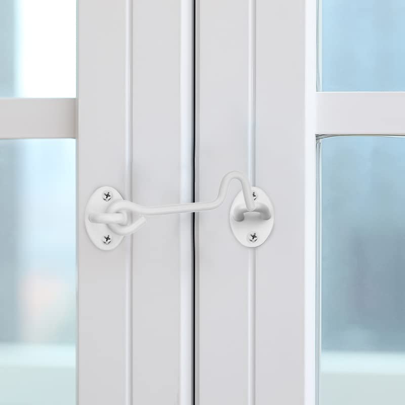 Kare & Kind Hook and Eye Latch (4-inch) - with Mounting Screws - Heavy Duty Locks for Door, Gates, Barns, Bathrooms, Cabins (2-White) - style: 2-White