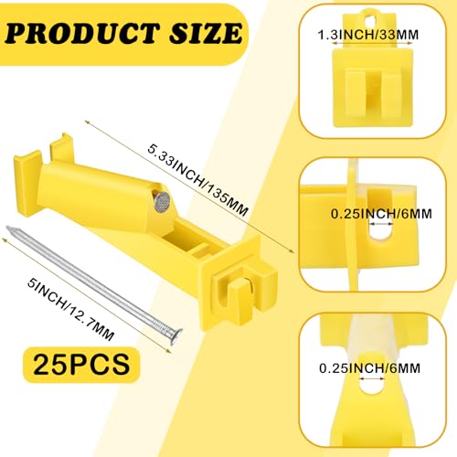 Tandefio 25 Pcs Electric Fence Insulator 5 Inch Slant Nail-on Electric Fence Insulators for Wood Post, Heavy- Duty Animal Fencing Wire, Flat Hotwire Fencing (Yellow) - color: Yellow