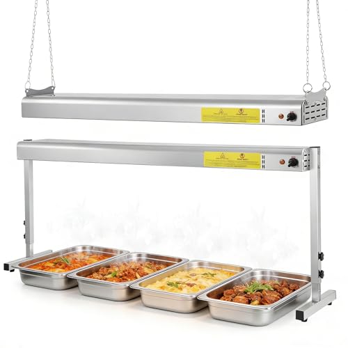 48-Inch Food Heat Lamp, 1350W Overhead Electric Strip Heater, 115V | Keep Food Warm, Stainless Steel, Adjustable Hanging or Stand, Food Warmers for Parties Buffet, Restaurant, kitchen, Silver - size: 48 Inch
