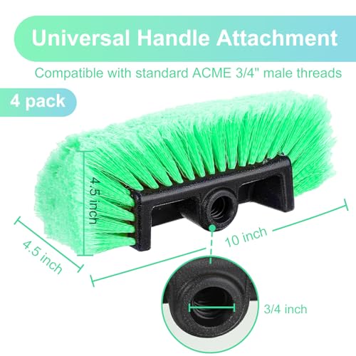 Vesici Car Wash Brush Head with Soft Detailing Bristle Flow Thru Car Cleaning Brush Exterior Car Wash Equipment for Auto Truck RV Boat Camper Washing, 10 Inch(Green,4 Pcs) - color: Green