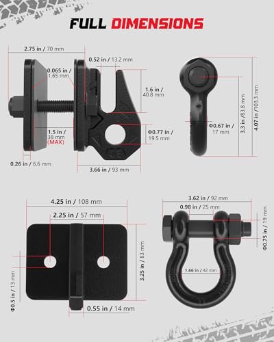 Tractor Bucket Grab Hook with 5/8" D-Ring Shackle Combo, Bolt-On Tow Hook and D-Ring Shackle, Matching Backing Plate, Rubber Gaskets & Isolators, 20000LBS Breaking Strength, 2 Set, Black&Black - color: Black&Black