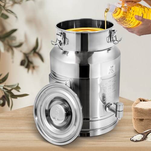 Stainless Steel Milk Can, 15 Liter Seamless Milk Jug Wine Pail Bucket with Spigot 3.96 Gallon Anti-Leak Liquid Storage Container Milk Pail with Sealed Lid for Milk and Wine (15L with Spigot) - size: 15L with Spigot