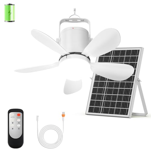 Solar Ceiling Fan Light, Portable Solar Powered Gazebo Fan Light for Outside, Rechargeable Battery Camping Fan Light with Remote, for Outdoor Canopy Tent RVs Porch Patio Greenhouse Pergola - size: 17" Ceiling Fan L