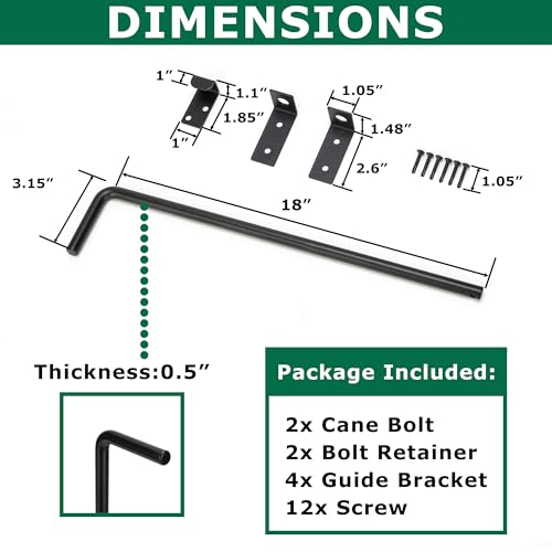18" Heavy Duty Cane Bolt Gate Drop Rod with Upgraded Design, Square Drop Rod Kit for Double Gate Wood PVC Vinyl Metal Yard Gate Latch-2 Pack - size: 18 Inch-2 Pack