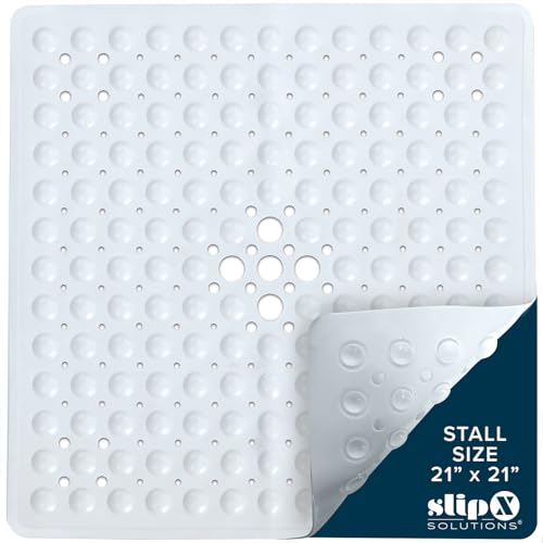 SlipX Solutions 21" Square Non Slip Shower Stall & Bathtub Mat, White | Anti Slip Essential Shower Mat For Bathers Of All Ages, 25% Stronger Suction Cups, Soft Underfoot, Machine Washable - color: White