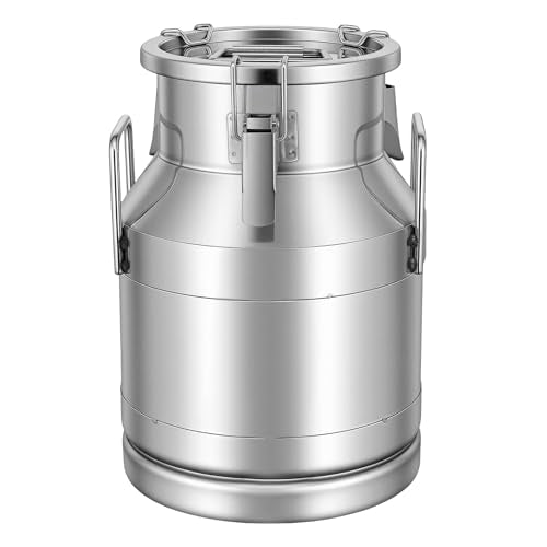 DYNAMI 2.6Gal Stainless Steel Milk Can with Sealed Lid and Handles,Anti-Leak Liquid Storage Barrel,Food Grade Container for Milk, Liquid,Solid Storage and Transport,Large Opening for Easy Cleaning - size: 2.6Gal