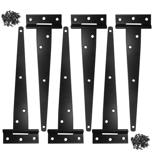 Murtenze Heavy Duty T-Strap Hinge, Black, 10 Inch, 6 pcs | Shed Door Hinges, Gate Hinges, Tee Hinge Wrought Hardware, For Wooden Fences Yard, Rustproof - color: Black, size: 10 Inch - 6Pack