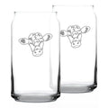Cow Face Can Pint Glass for Cattle Lovers Farm Gifts - 16 oz - Set of 2 | Bevvee Cattle gift ideas for cow lovers, farmers and ranchers. Beer can glass for IPA, pilsner and craft beer. Made in USA - style: Set of 2
