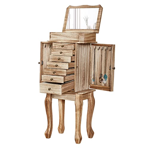 Emfogo Standing Jewelry Armoire, 7 Drawers & 2 Side Doors Jewelry Amoire Cabinet Standing with Top Flip Makeup Mirror, Jewelry Chest Jewelry Boxes - color: Rustic Brown Standing Jewelry Armoire
