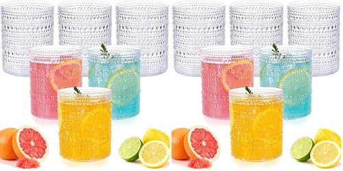 18PCS Plastic Hobnail Drinking Glasses - 14 Oz Clear Vintage Glasses Drinkware - Disposable Beaded Cups for Beer, Whiskey, Juice, Cocktail, Wine, Party (Pack of 2) - color: Clear, size: 3.93 inch*3.14 inch (Pack of 2)