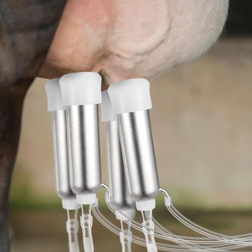 Threlaco Milking Machine Accessory Cow Teat Cup, Double Cup with Tube for Cow, Sheep, Camels, Farm Tool(Stainless Steel)