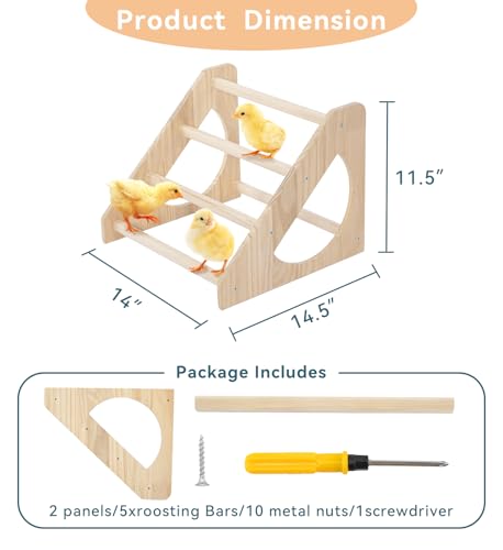 PETSFIT Baby Chick Roosting Bar, Anti-Rotation, Solid Wood, for Brooder | Fits Chicks and Small Birds, Thickened Wooden Perch, Safe for Brooder and Coop, Easy to Assemble and Clean, Non-Toxic Wood