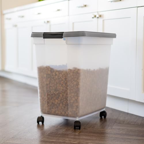 IRIS USA Dog Food Storage Container, Up to 50 lbs, Dark Gray, Made in USA | Includes 2-Cup Scoop & Wheels, Airtight Seal, BPA-Free, Bird Seed, Cat food, Cat Litter, Chicken Feed, Pellets - color: Dark Gray, size: 50 lbs