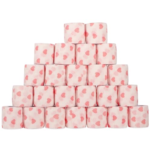 24 Rolls Elastic Self Adhesive Bandage Wrap 2 inch, Breathable Non Woven Cohesive Bandage, Vet Wrap for Dogs, Ankle Sprains Swelling Tape, Sports Athletic Tape (White Heart) - color: 2 Inch-24 Count White Heart