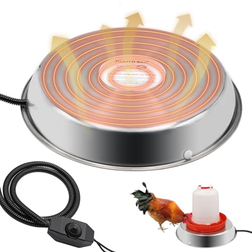 Chicken Waterer Heater,14 Inch Poultry Water Heated Base for Winter | 5 Gallon Freeze Proof Heated Chicken Waterer with Anti-bite Cable for Poultry Fountains Water Bowl Plastic Metal Waterer