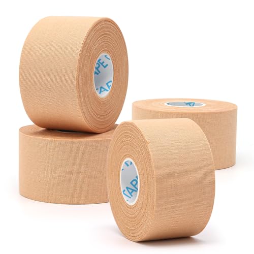 OK TAPE 4 Rolls Athletic Tape, Sports Tape for Injuries, Rigid, Easy Tear | Medical Tape, Wrist Tape, No Sticky Residue, Secure Ankle, Finger, Knee- 1.5inch x 15yards (Beige) - color: Beige-4 Rolls, size: 15 yards