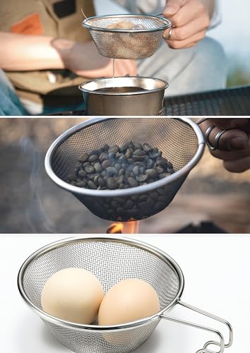 CAMPINGMOON 2 Pack 310ml Camping Colander 304 Stainless Steel Small Food Strainer with Handle Stackable Sierra Cup Mesh Sieve Rice Noodles Backpacking Outdoor Cookware S-213-2P