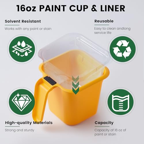 Voomey 15Pc Paint Bucket Holds 16 oz. of Paint or Stain, Paint Cup, Paint Pail Liner, Trim Painting Tool, for Finishing Work and Repairs - color: Paint Cup & Liner Combo