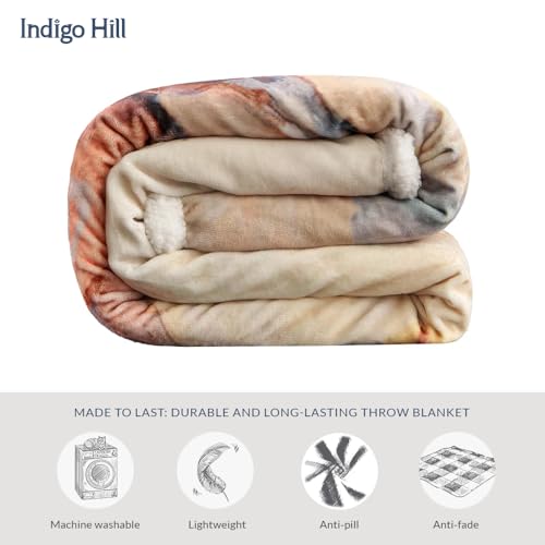 Paseo Road Indigo Hill by HiEnd Accents Buster 54x68 Cream Throw Blanket | Cowboy Horse Print, Rustic Southwestern Rodeo-Style Western Sherpa Fleece Blanket for Camping Outdoors - color: Buster