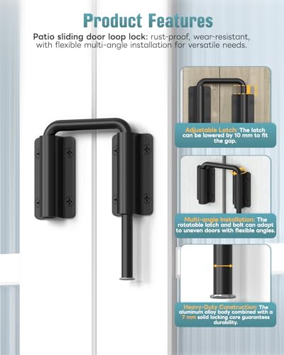 90/180 Degree U Patio Sliding Door Loop Lock Latch, Black | Aluminum Alloy Security Bolt Lock , Multi-Angle Mounting for Barn, Garden, Fence Gate & Window - color: Black-1 PC