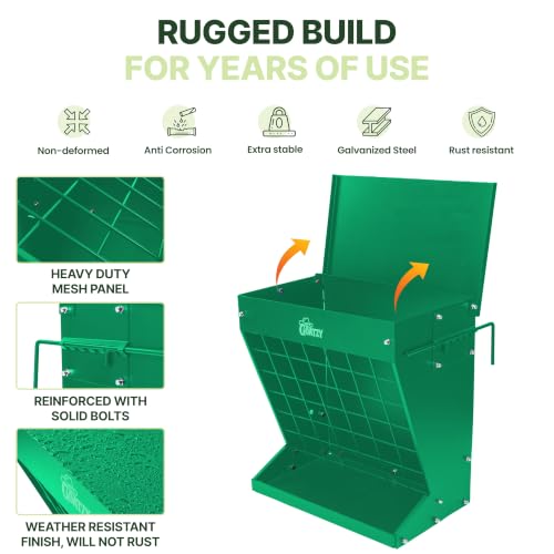 Wall Mount Hay Rack And Hay Feeder For Goats Sheep And Horses, Covered Galvanized Steel Goat Hay Feeder With Hinged Roof, 25 Gallon 2-In-1 No Waste Hanging Holder Grain Bin with hook For Cattle - color: Green