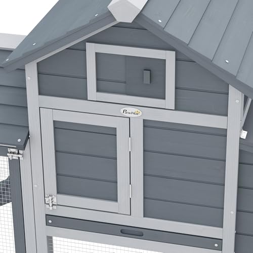 PawHut Grey Small Solid Wood In Ground Poultry Cage with 2 Doors, Nesting Box and Removable Tray D51-108GY | Hen House Poultry Cage, 2 Doors, Nesting Box, Removable Tray - color: Gray