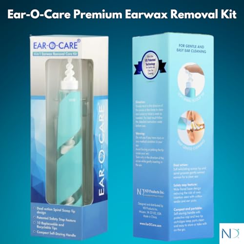 Ear-O-Care® 4-in-1 Ear Wax Removal Kit – Dual-Action Spiral & Scoop, Soft Silicone Tips, Gentle Ear Wax Removal Tool, Patented Safety Stop, Compact & Portable - size: Ear-O-Care Premium Ear Wax Removal Tool Kit