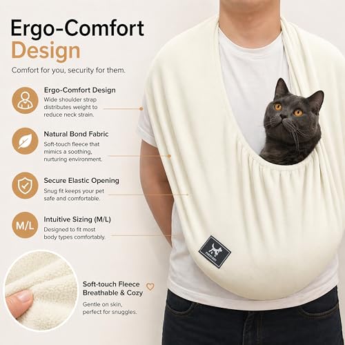 Plus Size Cat Sling, Polar Fleece Carrier for Large Cats, Size L | Extra Roomy Hands-Free Pet Pouch for Indoor Home Use, Metal-Free Cozy Wearable Carrier for Large Cats and Owners, Apricot - color: Apricot, size: Large (Plus)