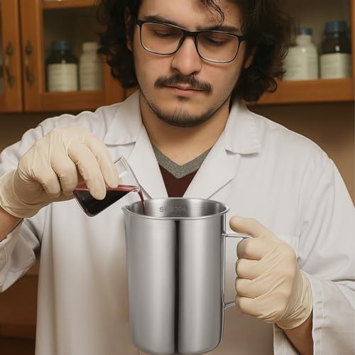 Veemoon Stainless Steel Measuring Cup with Scale 1000 Ml/32.00 Oz Laboratory Beaker Graduated Kitchen Cup for Liquid and Solid Ingredients Easy-Read Markings for Home Lab Science Experiments