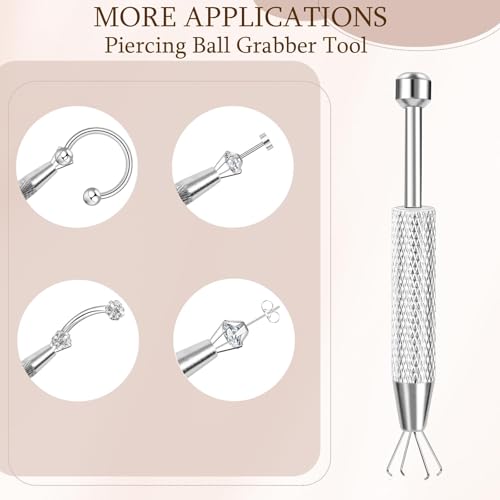 2Pcs Piercing Ball Grabber Tool for Changing Jewelry, Stianless Steel Flat Back Earring Applicator Internally Threaded Push Pin Piercing Grabber Tool - color: Pink&Silver-2pcs