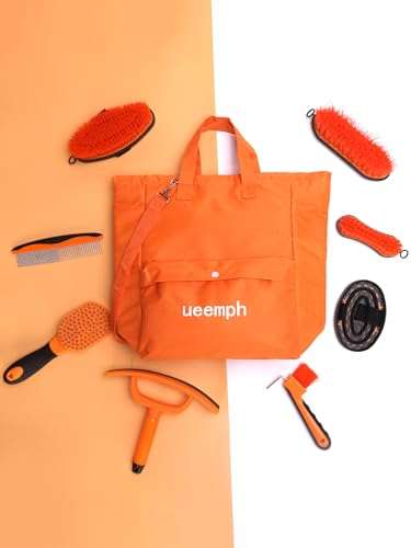 Horse Grooming Kit（13-Piece），Orange Horse Brushes,Storage Bag, Sweat Scraper,Mane Comb,Horse Grooming Gloves, Gifts for Girls (Orange) - color: Orange