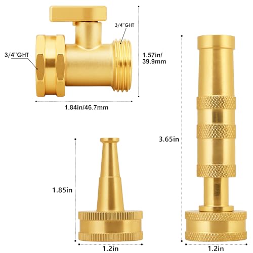 Adjustable High Pressure Garden Hose Nozzle - Brass Sprayer with Ball Valve, 3/4 GHT Thread for Car Washing, Garden Watering & Heavy Duty Cleaning - color: Sprinkler+Nozzle+Valve A
