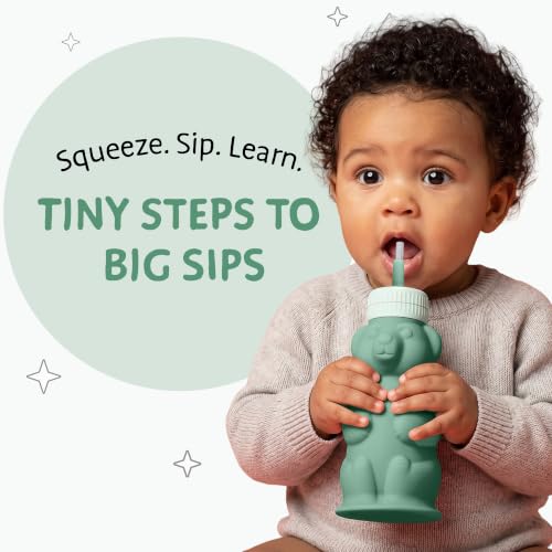 Legendairy Milk Honey Bear Silicone Straw Sippy Cup, Green, 8 oz, 4+ Months | Helps with bottle-to-cup transitions; liquid never touches plastic. BPA- and phthalate-free, dishwasher safe, brush included. - color: Seafoam Green V2