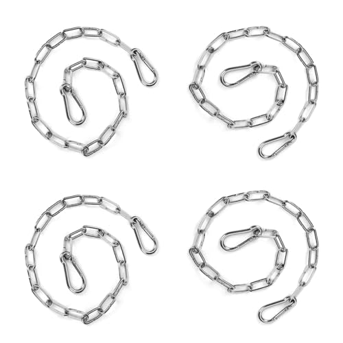 4PCS Stainless Steel Gate Chain Lock - 24 Inch Chain Link with Double-Ended Carabiners for Outdoor Fence and Metal Gates - Secure Gate Latches and Locks for Cow, Horse, Dog, Pet Cages - size: 4 Pack