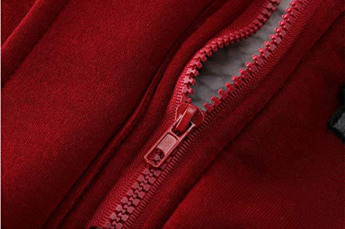 JiangWu Womens Fashion Horn Button Fleece Thicken Coat with Hood Winter Warm Jacket - color: Wine-red, size: X-Large