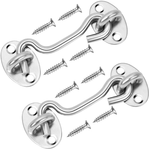 Rainspire (2 Pack) Privacy Hook and Eye Latch for Barn Door, Stainless Steel Gate Latch Barn Door Lock Cabin Hooks for Gate Shutters Window Slide Barn Shed Cabinet Bathroom (Silver, 4 Inch) - color: Silver, size: 4 Inch